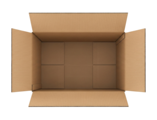 Open cardboard box top view transparent background cutout png