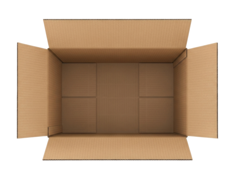 Open cardboard box top view transparent background cutout png