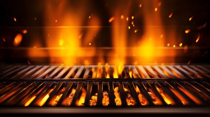 Fiery grill ready for food product placement dynamic cooking background vivid embers glow