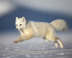 Naklejka premium Arctic fox jumping in snowy landscape