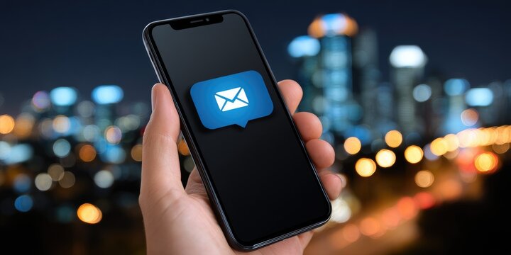 Smartphone notification message reminder concept mobile technology viewpoint in urban night environment