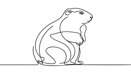 Single line drawing in modern minimalist style of groundhog animal on white background with copy space