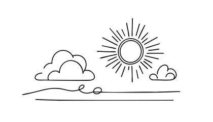 Minimalistic landscape with bright sun and clear sky evoking warmth and happiness 