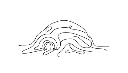 Single line drawing in modern minimalist style of groundhog burrow entrance on white background 