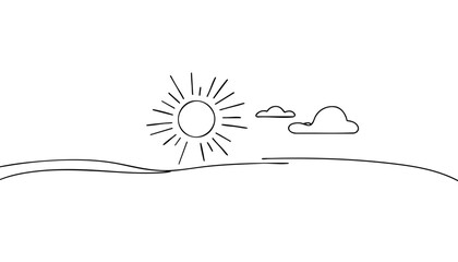 Minimalistic landscape with bright sun and clear sky evoking warmth and happiness with copy space