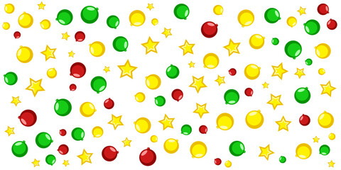 Christmas Candy Confetti Seamless Pattern: Red Green Yellow Ornaments and Stars Background