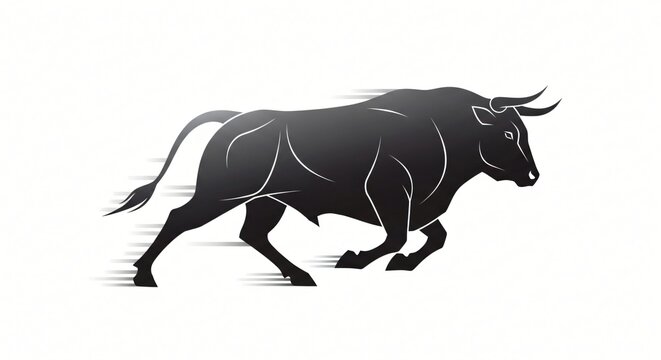 Powerful charging black bull silhouette a symbol of strength and momentum