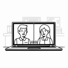 Video call between two people on a laptop screen.