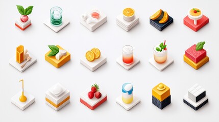 Colorful dessert and drink arrangements on display showcasing various treats in playful designs