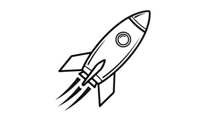 Hand drawn rocket ship blasting off with smoke trails