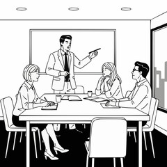 Business meeting with a male presenter and three attendees.