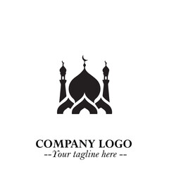 Dome Mosque Logo Symbol in Black on the White Background with Elegant Islamic Architecture Design