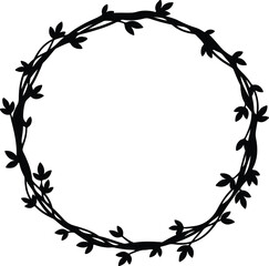 Illustrator circular wreath frame with leaves and branches Silhouette vector © Ummei