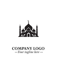 Dome Mosque Logo Symbol in Black on the White Background with Elegant Islamic Architecture Design