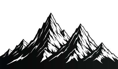 Fototapeta premium Dramatic black and white mountain range silhouette against white background