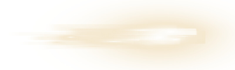 Fototapeta na wymiar Golden glowing horizontal light streak with bright flare and smooth abstract motion on transparent background.