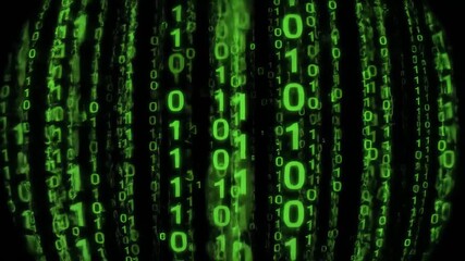 Abstract digital background with falling green binary code representing data stream cybersecurity programming and the concept of a virtual matrix or global network. - Powered by Adobe