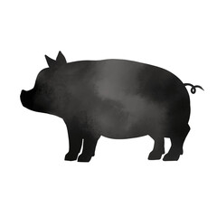 横向きの豚　水彩風シルエットイラスト