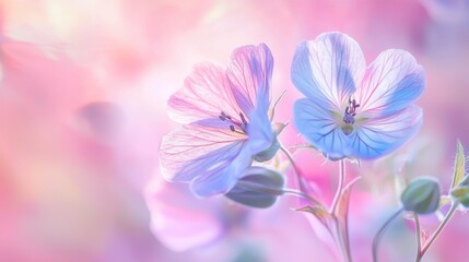Delicate blue flowers blooming in soft pastel colors during a serene spring morning
