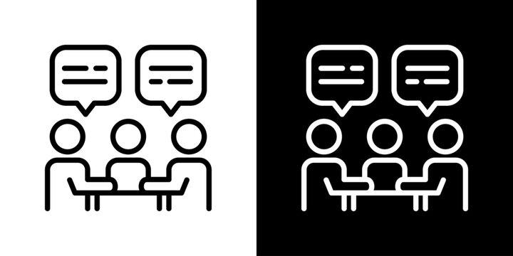 Meeting Icon Set. Clean Line Design With Light And Dark Versions For Versatile Use. 