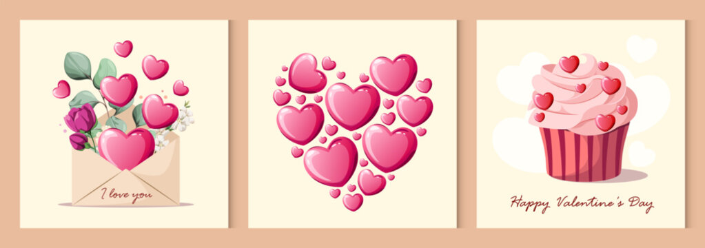 A set of cute Valentine's Day posters. Vector.
