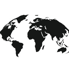 Black Silhouette World Map on White Background globe earth