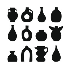 Abstract Ceramic Vase Silhouettes Collection Modern Decorative Pottery Shapes vector