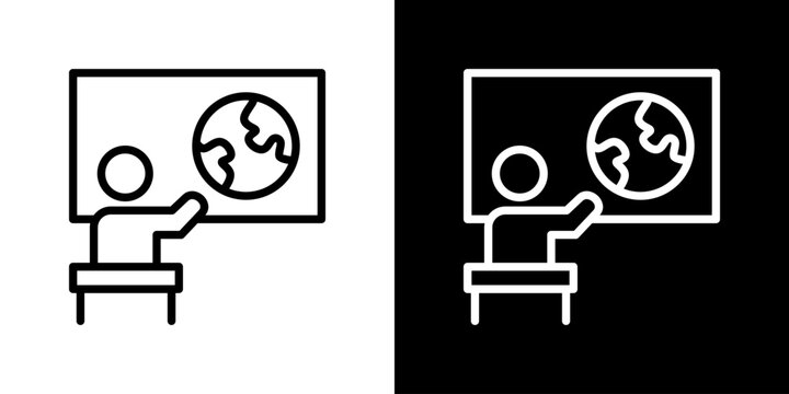 Geography Teacher Icon Set. Clean Line Design With Light And Dark Versions For Versatile Use. 