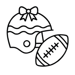 American Football Helmet and Ball with Bow Icon On White Background sport