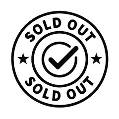 Sold Out Stamp With Check Mark and Stars On White Background seal tick