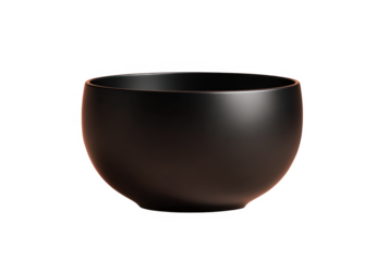 A sleek, matte black bowl with a smooth, rounded shape and a minimalist design, suitable for serving food or as a decorative piece