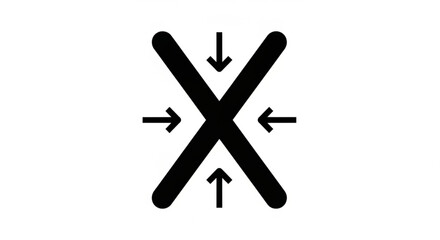 Fototapeta premium A black x with arrows pointing inward, indicating compression or reduction, a simple and clear symbol