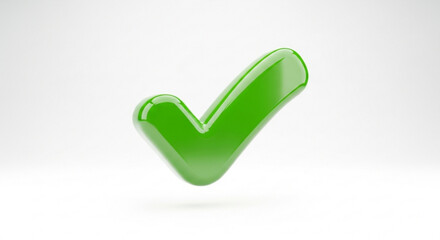 A glossy green check mark floating in the air, symbolizing approval, success, and positive affirmation