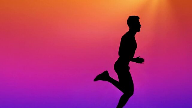 Minimalist silhouette of runner against gradient background.