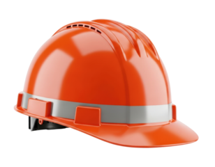 Orange hard hat with reflective band transparent background cutout png
