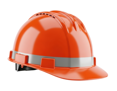 Orange hard hat with reflective band transparent background cutout png