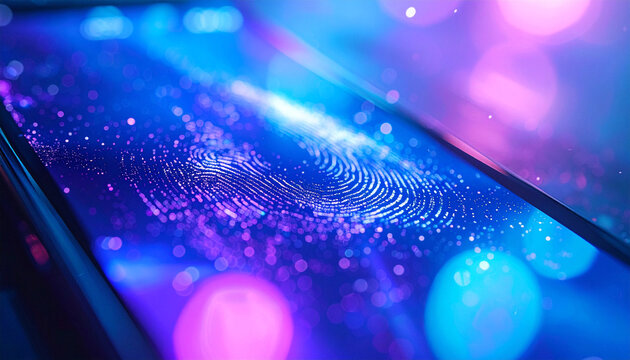 Digital Security: Fingerprint on a smartphone screen, emphasizing cybersecurity and data protection within a digital network.  - Powered by Adobe
