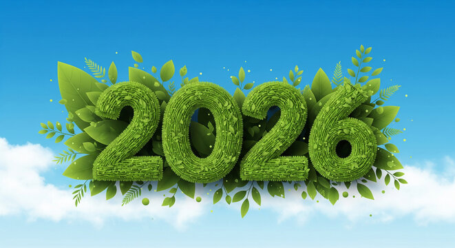Lush Green 2026 Year Foliage Numbers for Earth Day Eco Sustainability Web Design - Powered by Adobe