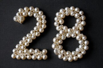 Elegant Pearls Forming the Number 28 on a Dark Background
