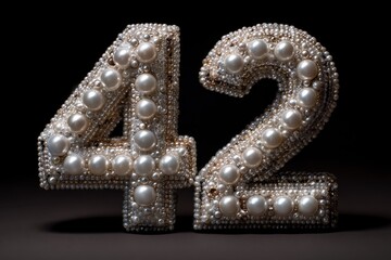 Decorative Number 42 Adorned with White Pearls and Beads