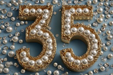 Elegant Decorated Number Thirty-Five with Pearls and Gems Detail
