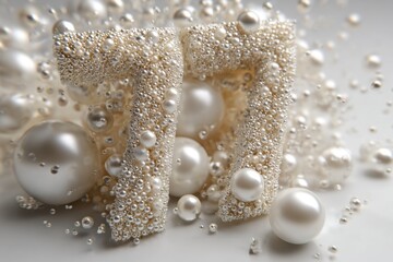 Elegant Pearl Decorations on White Surface with Number 77 Design