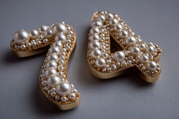 Elegant golden numbers adorned with pearls for decoration or design
