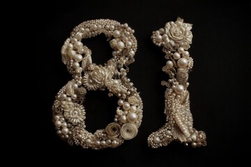 Decorative Numbers Eight and One Made of Pearls and Flowers