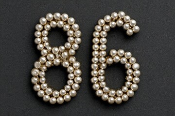 Elegant Pearls Forming Numbers Eight and Six on Dark Background