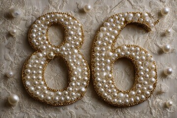 Elegant Decoration of Numbers Eight and Six with Pearls and Gold