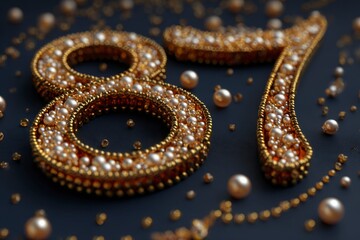 Elegant Golden Number 87 Decorated with Pearls and Beads Design