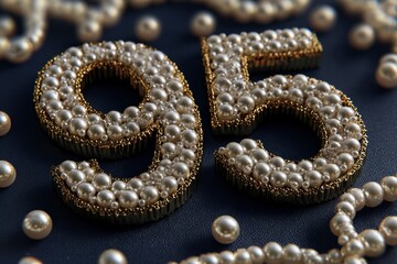 Elegant Golden and Pearl Number 95 on Dark Background