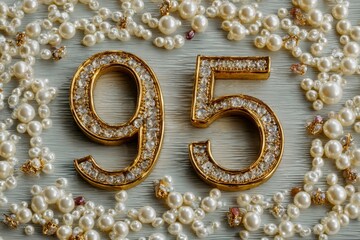Sparkling Gold Numbers Surrounded by Elegant Pearls and Gems