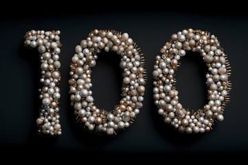 Decorative Composition of Numbers One Hundred with Beads and Pearls